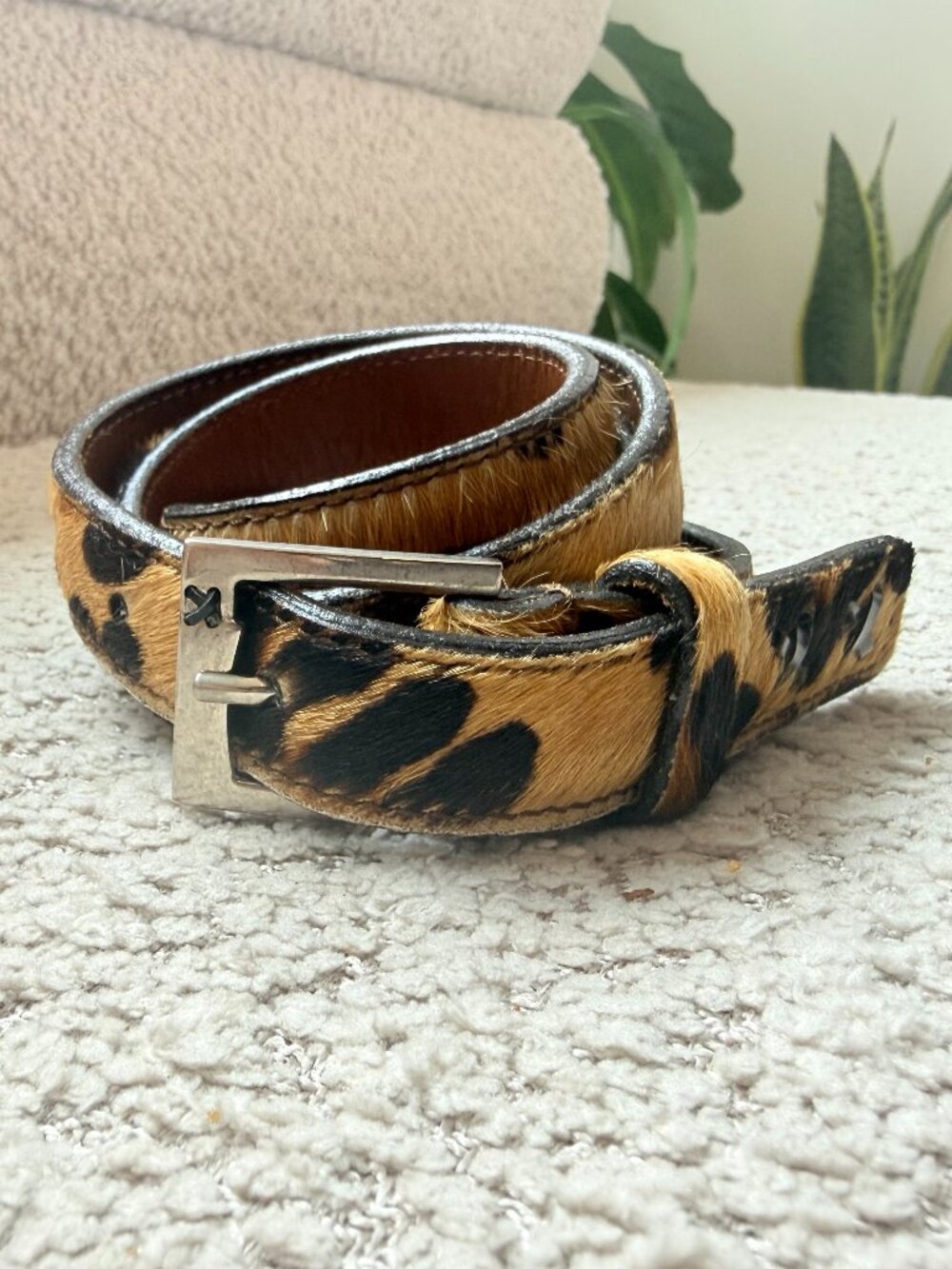 Cole Haan Leopard Print Calf Hair Skinny Belt 31" - 34"